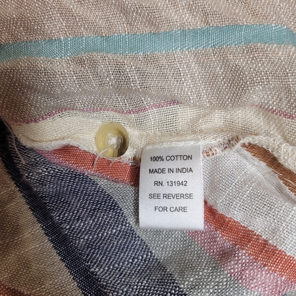 Chic Connection Striped Shirt Womens Size Medium Roll Tab Sleeves - Picture 4 of 9